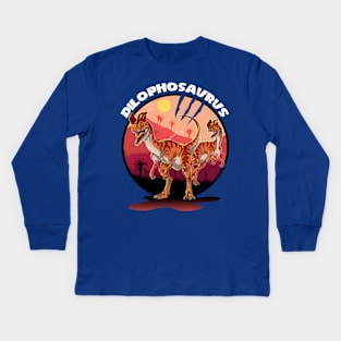 Dilophosaurus Dinosaur Design With Background Kids Long Sleeve T-Shirt